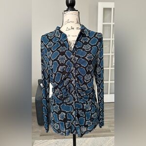 Jane + Delancey black and blue top sheer sleeves XL￼